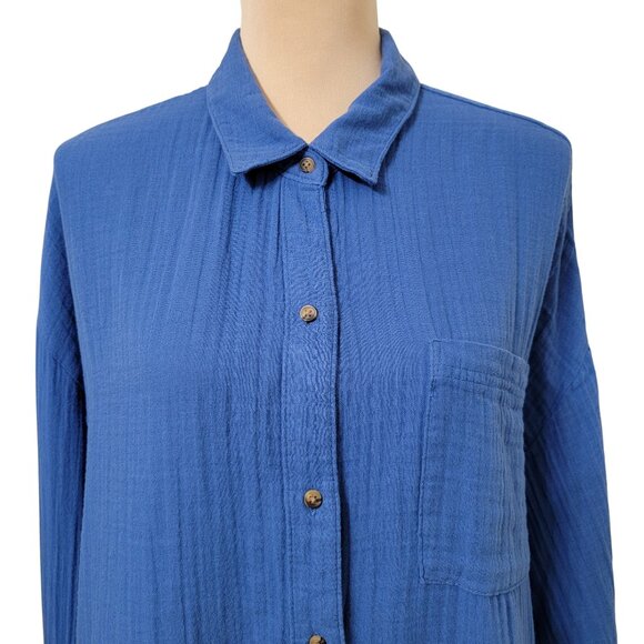 Old Navy Size XL Blue Crinkle Gauze Button-Down Shirt, NEW with Tag - Picture 2 of 15